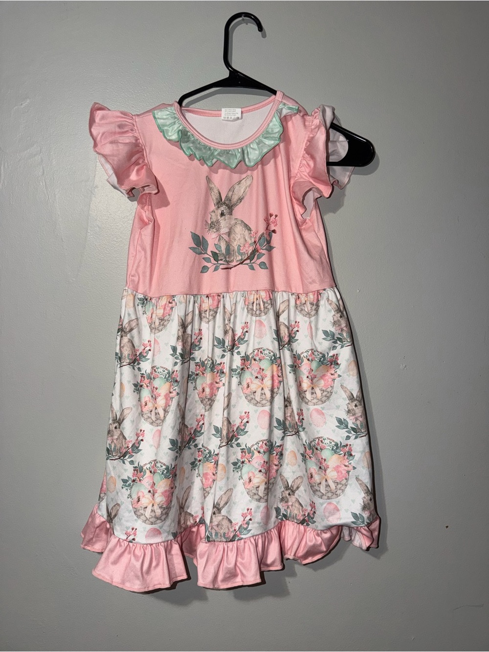 Girls Pink Bunny Floral Ruffle Dress